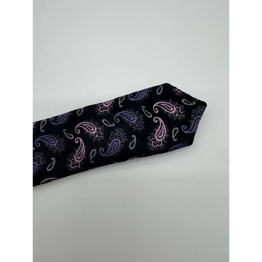 XMI Platinum Mens Tie Black‎ Purple Pink Paisley Silk Classic Width Neck Tie